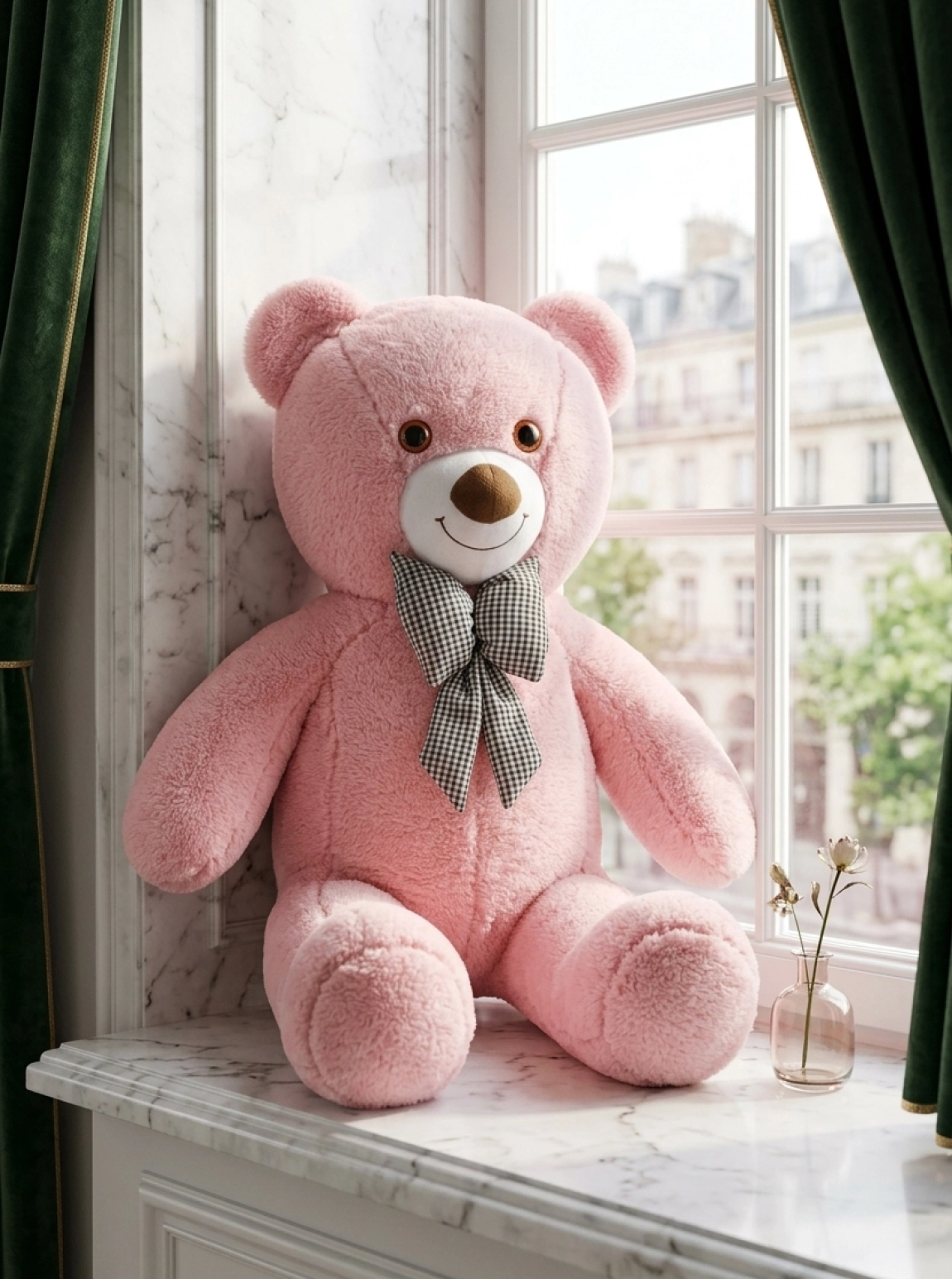 Pembe Peluş Ayıcık Fiyonklu ( 80 Cm )