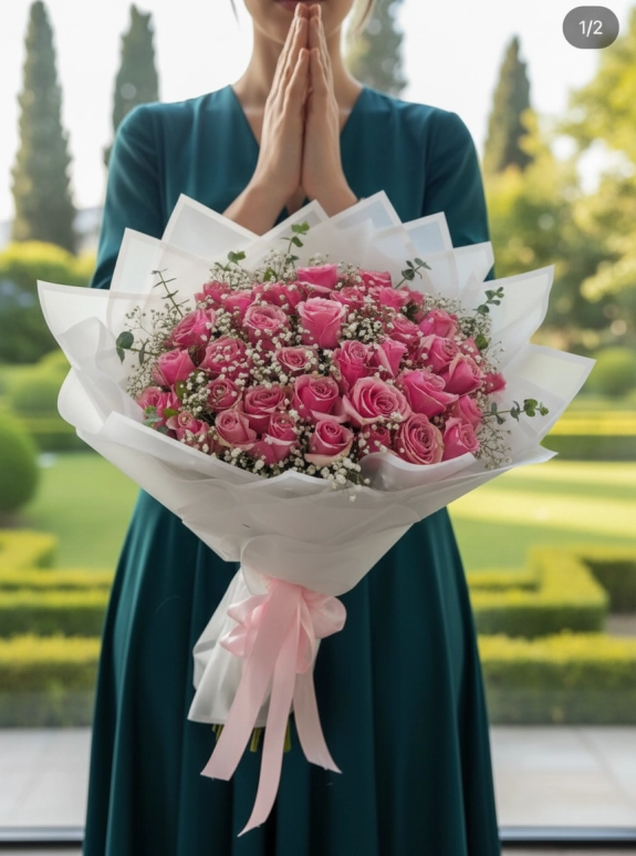 41 Dilde Pembe Gül Buketi
