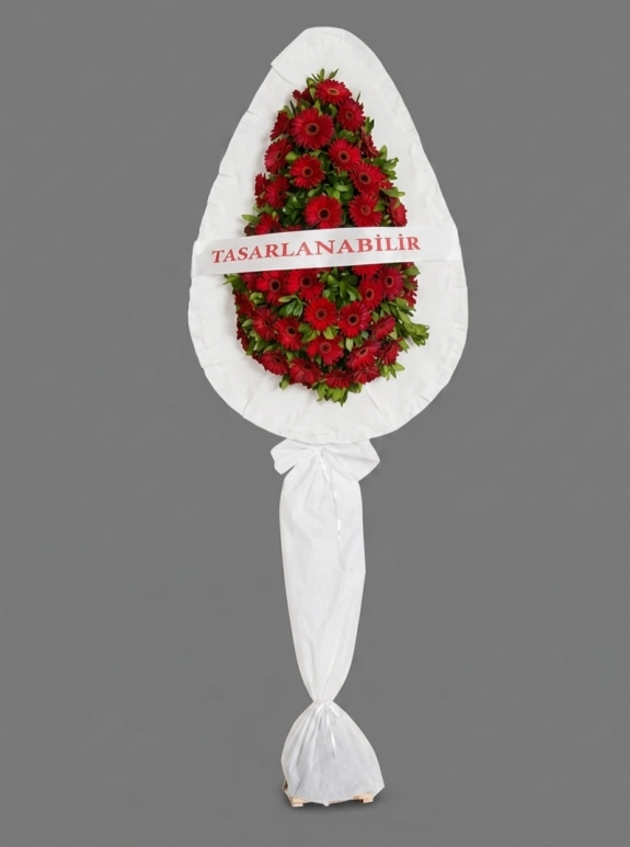 Kırmızı Gerberalarla Hazırlanmış Ayaklı Çelenk