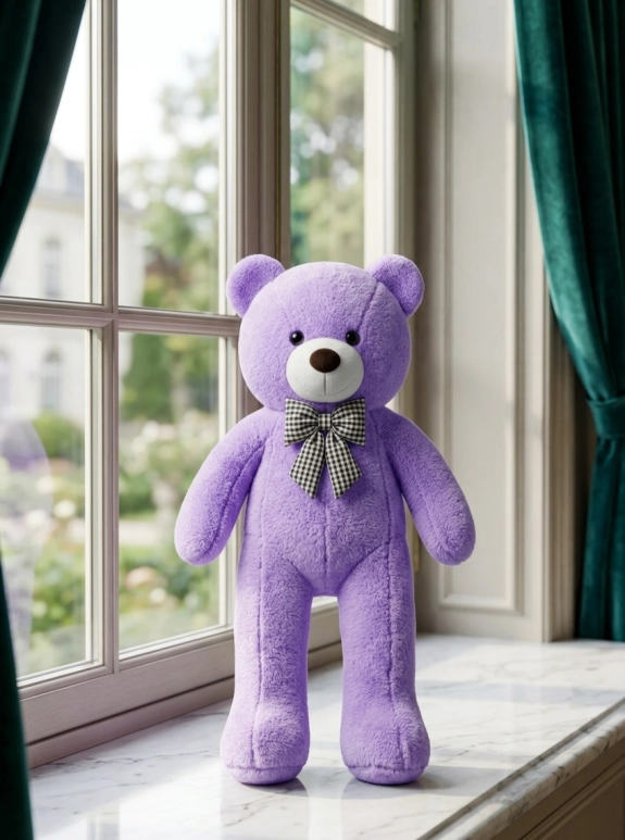 Mor Peluş Ayıcık Fiyonklu ( 80 Cm )